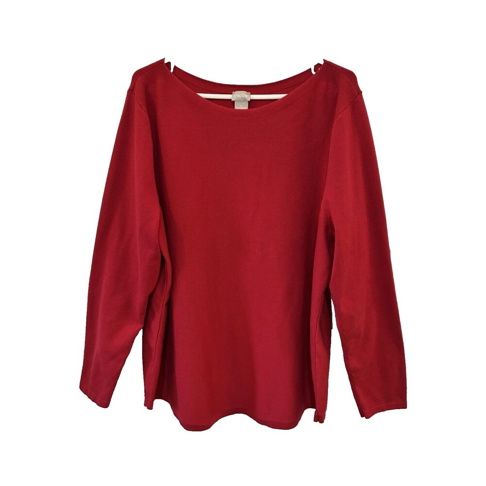 Chico's Red Sweater Tunic Size 4 (XXL) Lightweight Boat Neck Long Sleeve - Picture 3 of 6